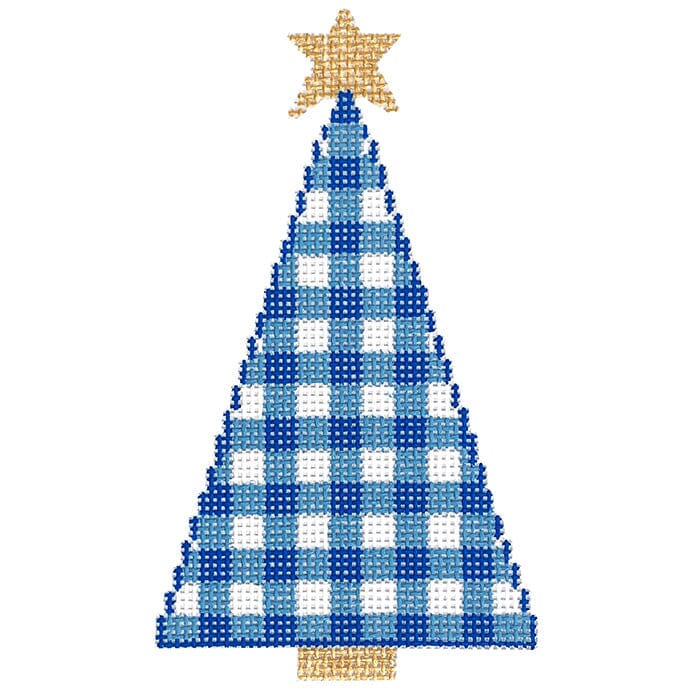 Gingham Tree Blue Painted Canvas SilverStitch Needlepoint  - 1