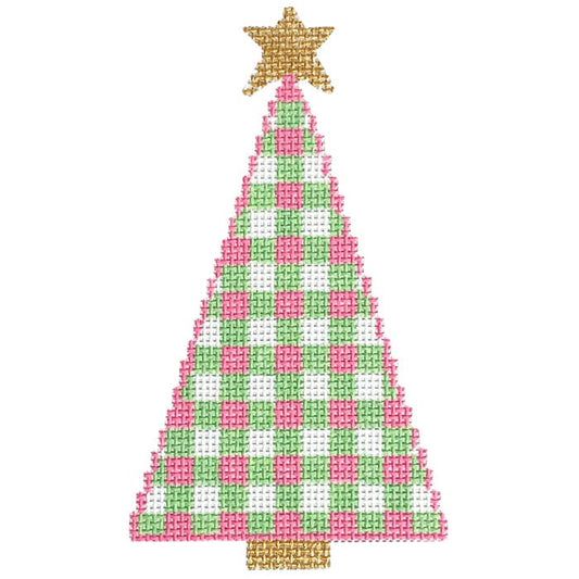 Gingham Tree-Preppy Painted Canvas SilverStitch Needlepoint 