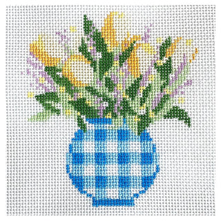 Gingham Vase   Blue Painted Canvas Audrey Wu Designs 
