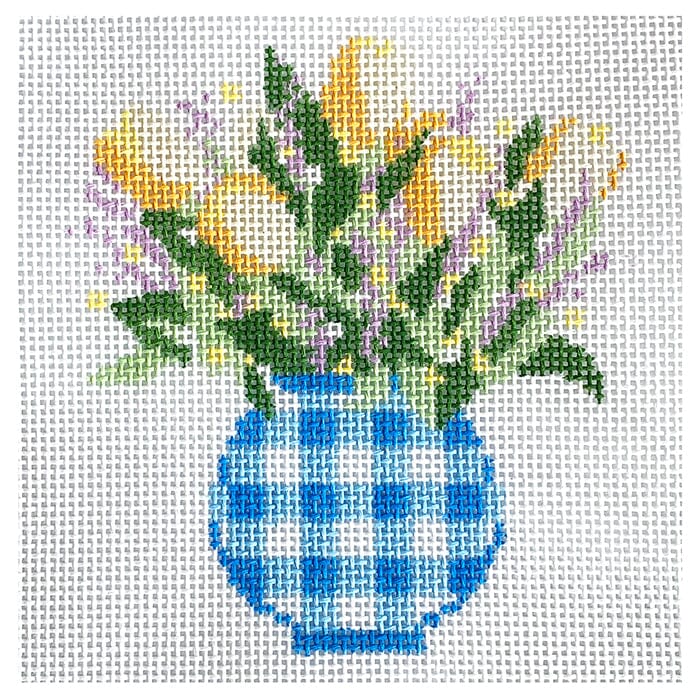 Gingham Vase   Blue Painted Canvas Audrey Wu Designs 
