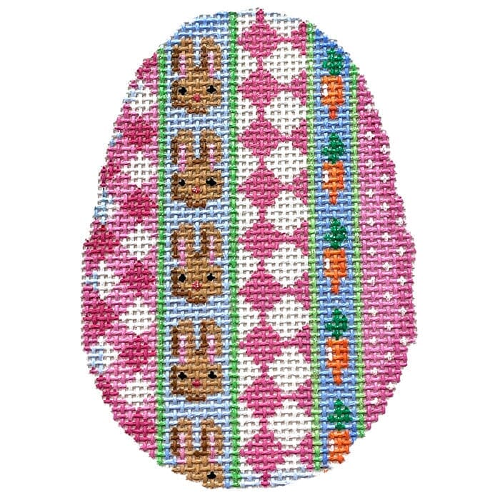Gingham/Bunnies/Carrots Egg Printed Canvas Two Sisters Needlepoint  - 1