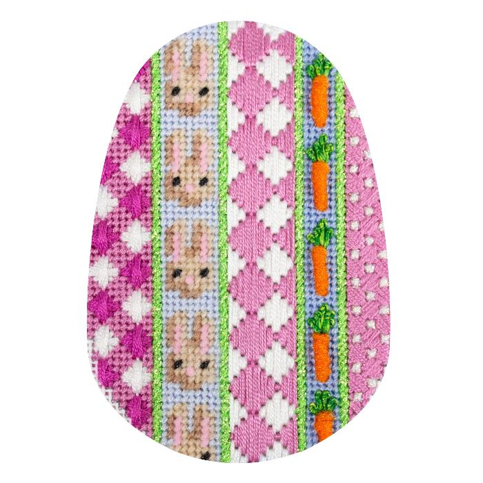 Gingham/Bunnies/Carrots Egg with Stitch Guide Painted Canvas Associated Talents 
