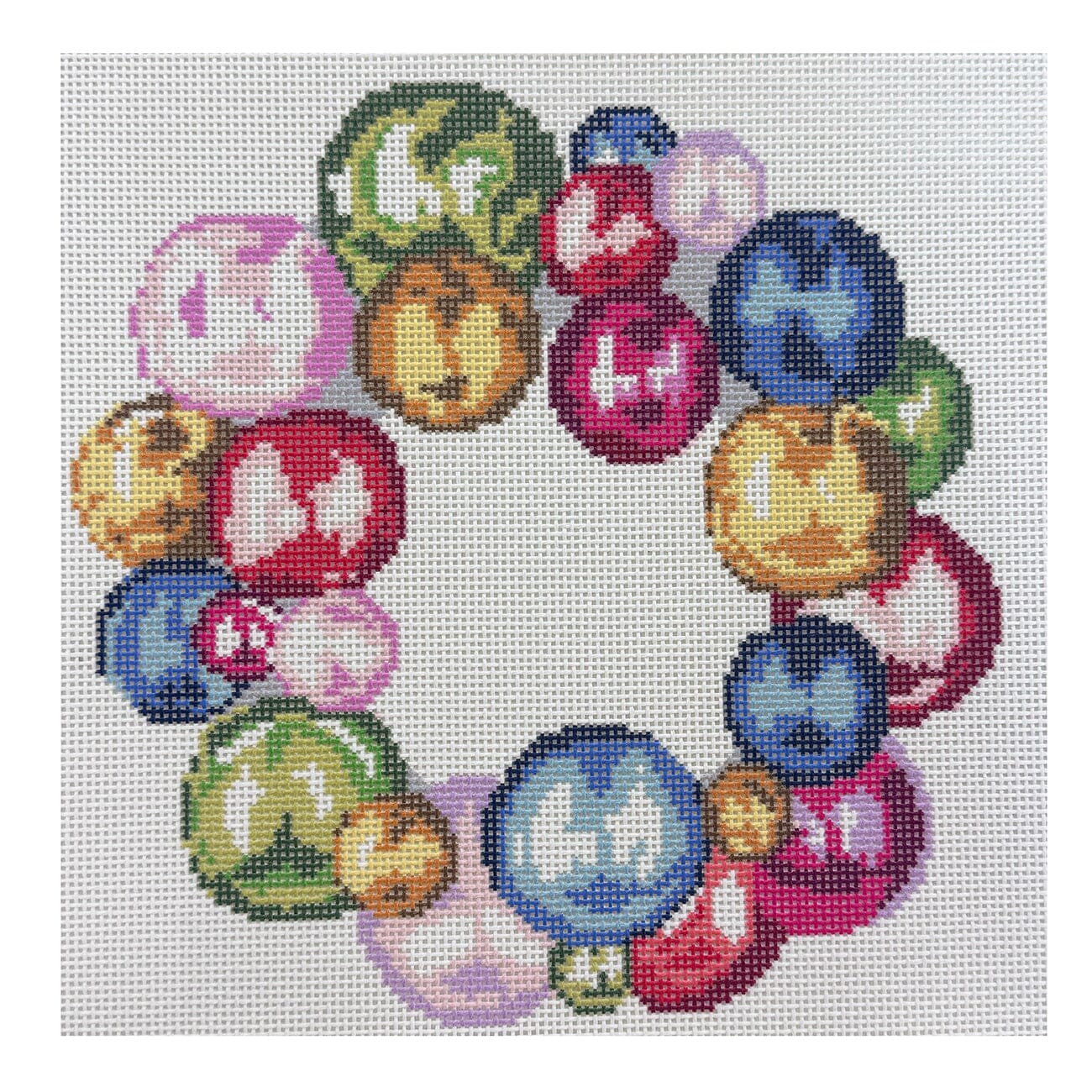 Glass Ornament Wreath Painted Canvas KCN Designers  - 