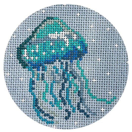 Glowing Jellyfish Round Painted Canvas Rachel Barri Designs 