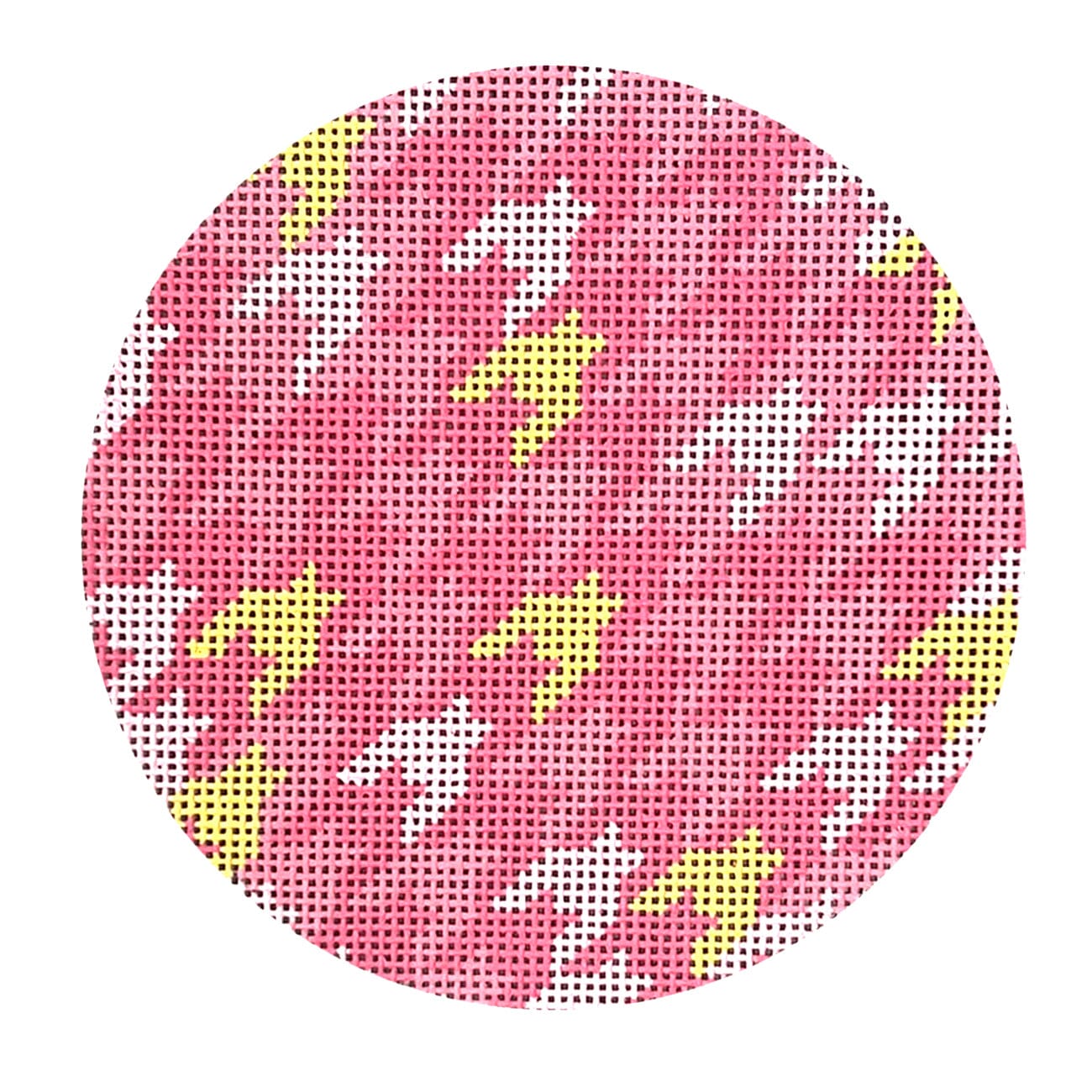 Gold and Pink Houndstooth Round Painted Canvas The Gingham Stitchery  - 1