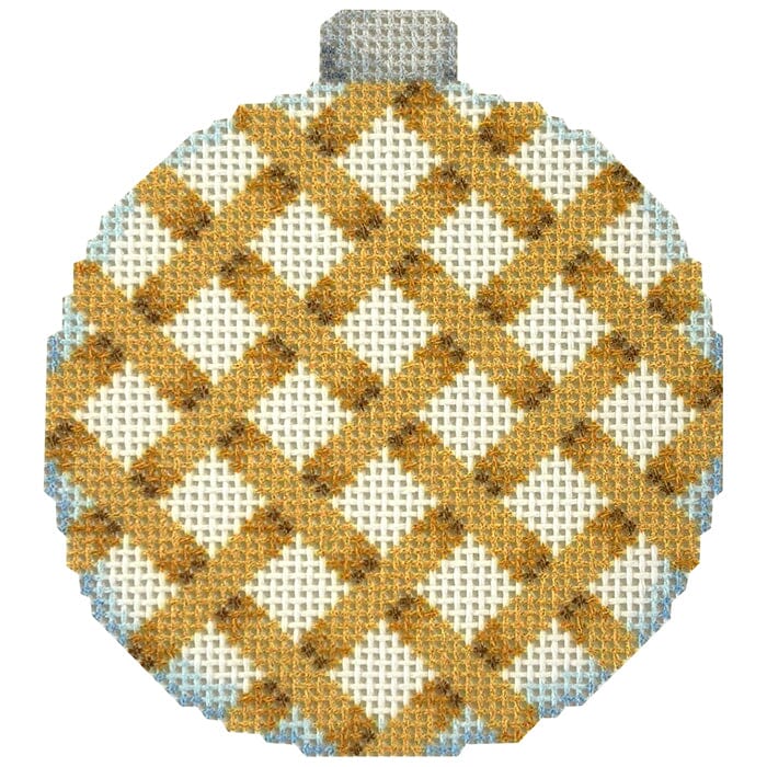 Gold Diagonal Woven Ball Ornament Printed Canvas Two Sisters Needlepoint  - 1