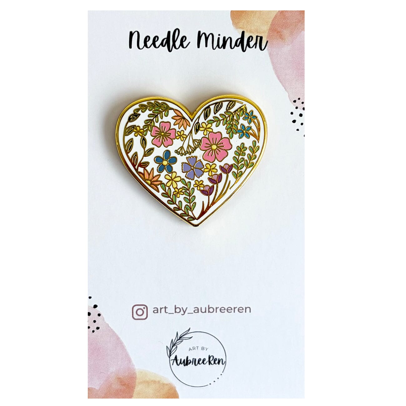 Gold Floral Heart Enamel Needleminder Accessories Art by AubreeRen 
