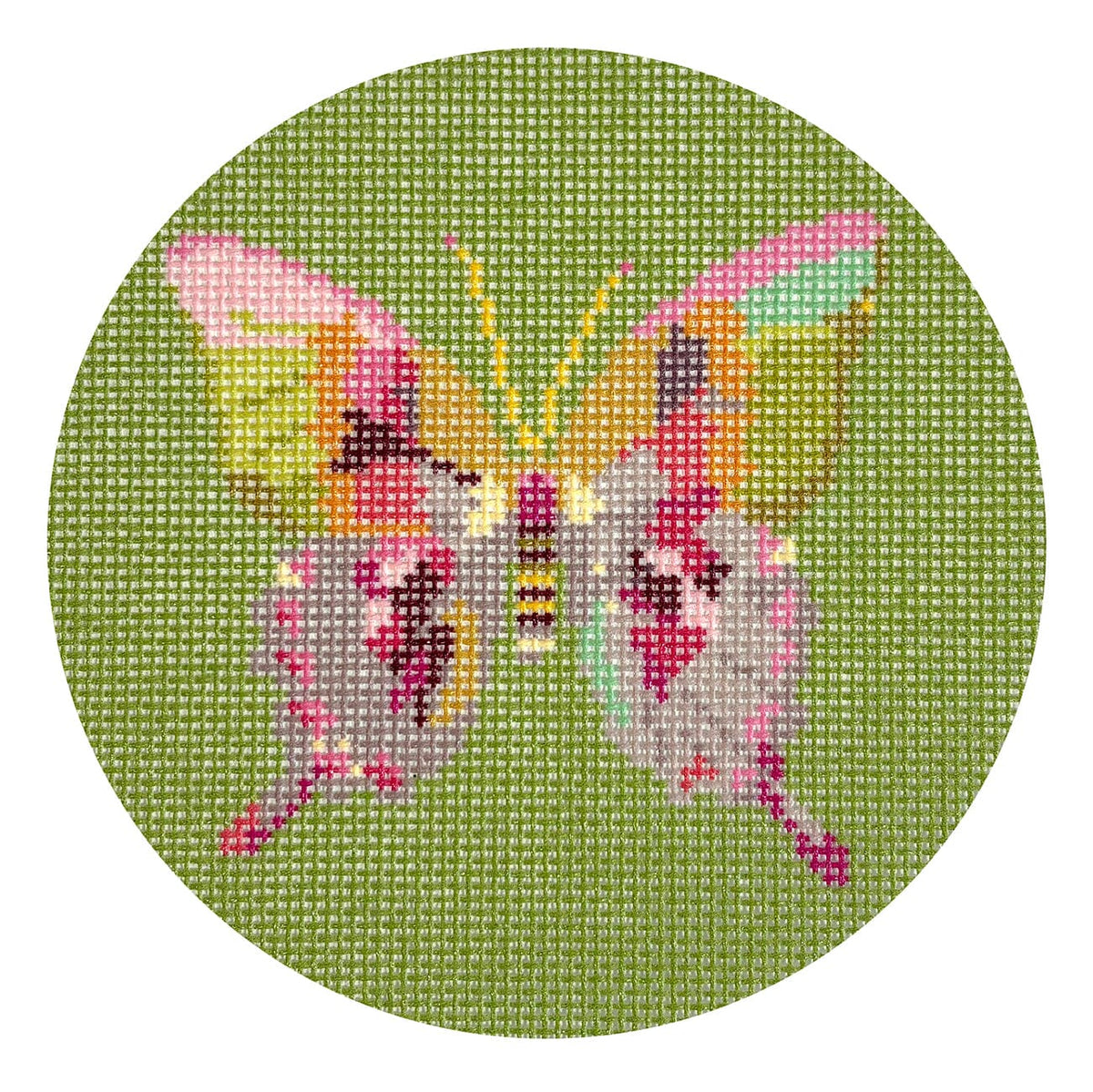 Gold & Green Butterfly on Green   Round Printed Canvas Nash & Daughters  - 1