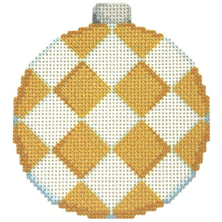 Gold Harlequin Ball Ornament Painted Canvas Associated Talents 
