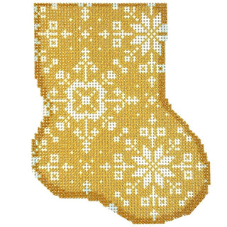 Gold Snowflake Mini Sock Printed Canvas Two Sisters Needlepoint 
