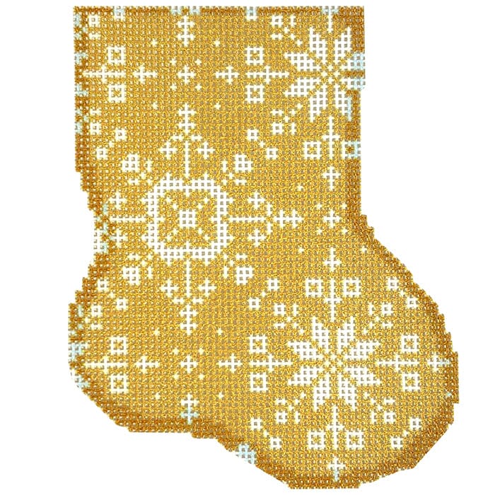 Gold Snowflake Mini Sock Printed Canvas Two Sisters Needlepoint 
