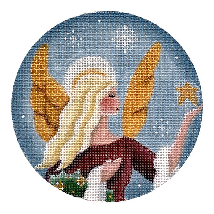 Golden Angel Round Painted Canvas Rebecca Wood Designs 