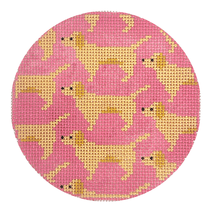 Golden Retriever Repeat Round Painted Canvas Mopsey Designs  - 1