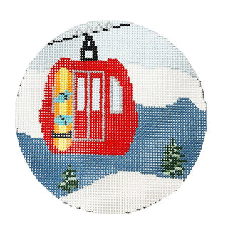 Gondola Round   Snowboard Painted Canvas Blue Ridge Stitchery 
