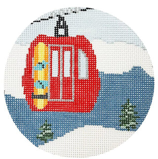 Gondola Round   Snowboard Painted Canvas Blue Ridge Stitchery 
