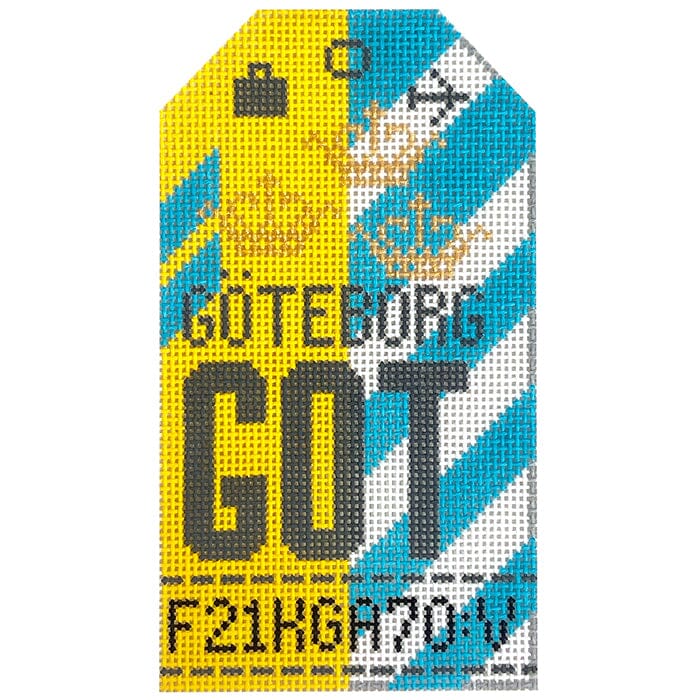 Goteburg GOT Retro Travel Tag Painted Canvas Hedgehog Needlepoint 
