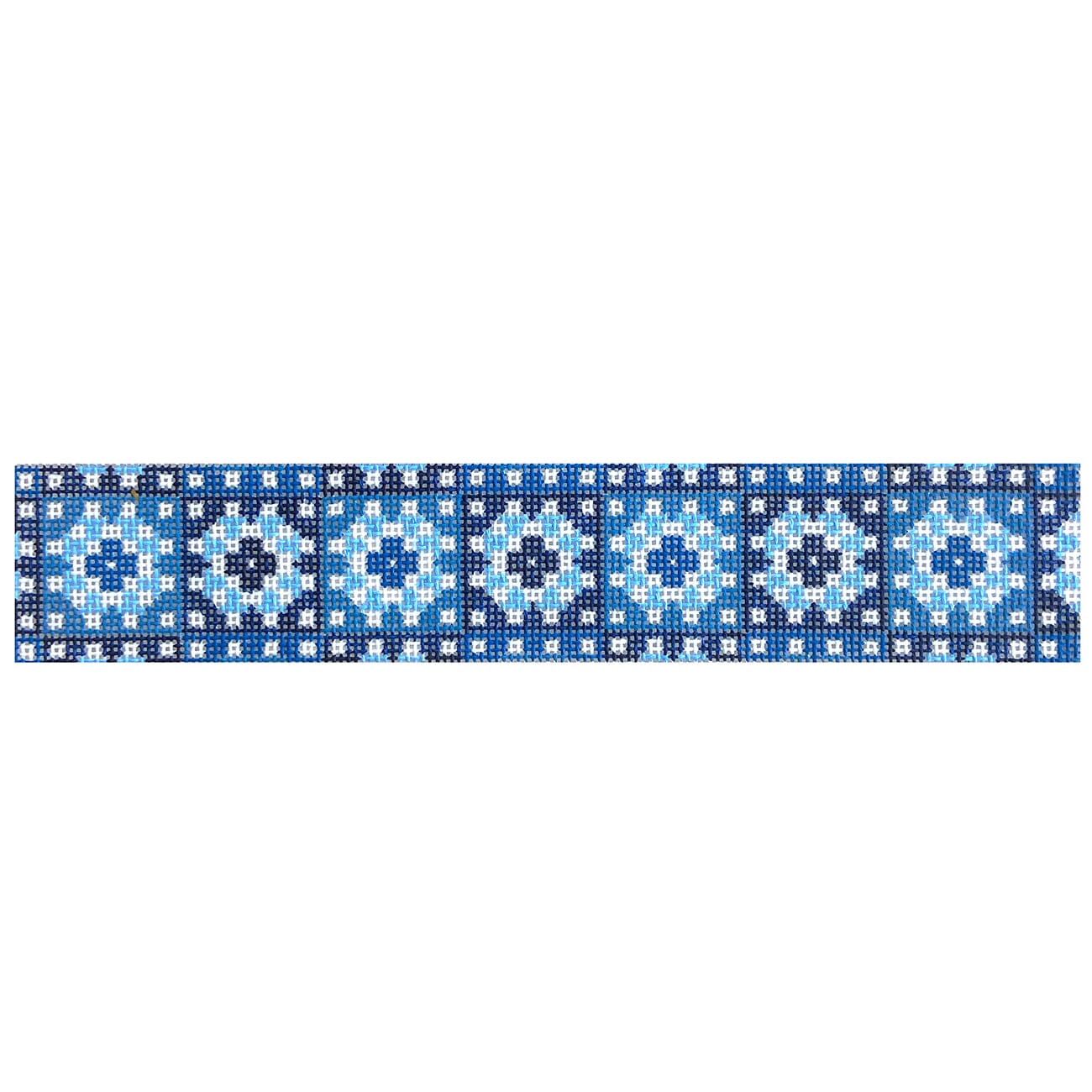 Granny Squares   Blue Fob Painted Canvas Lucky Lotus Needlepoint  - 1