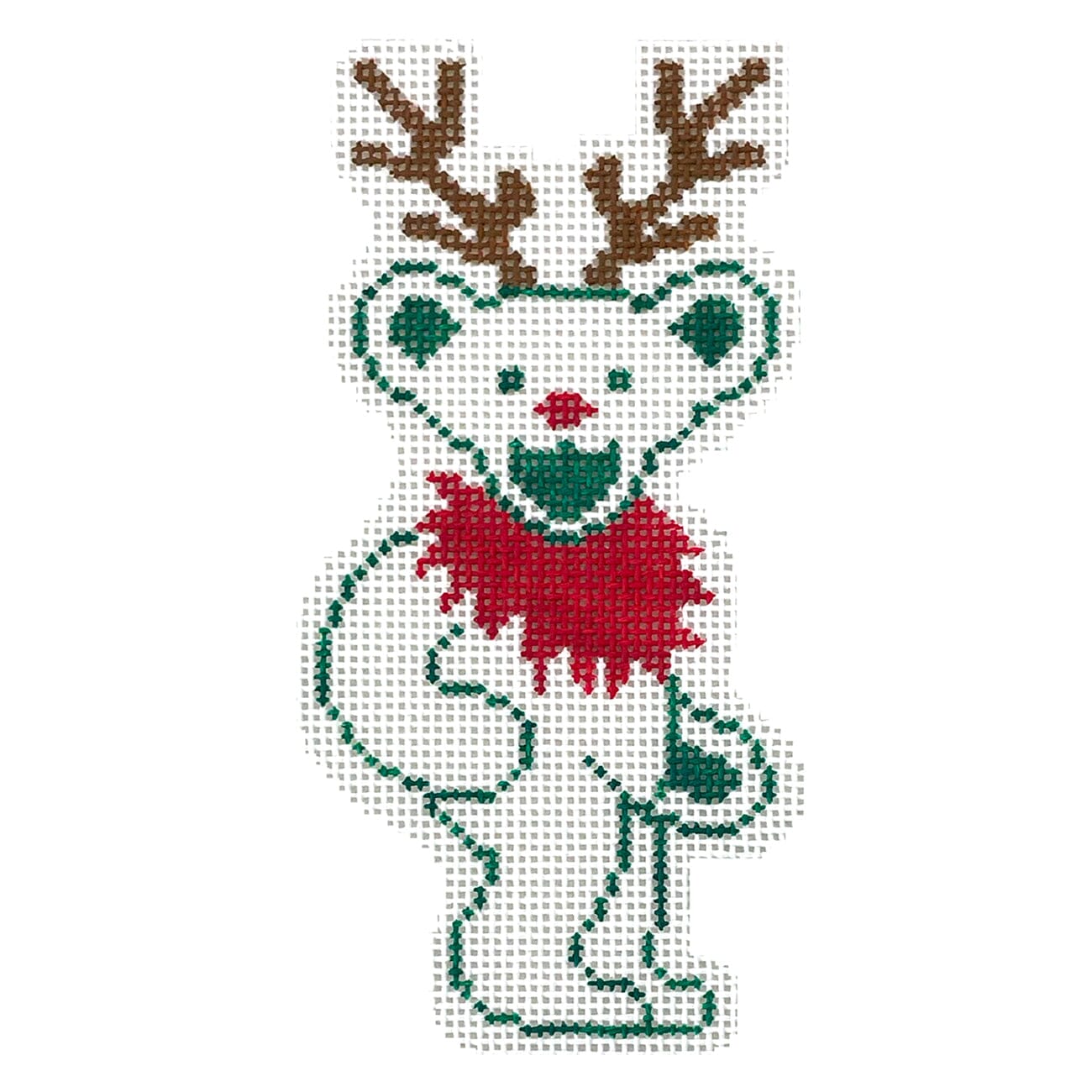 Grateful Dead Bear   Reindeer Painted Canvas Elm Tree Needlepoint  - 1