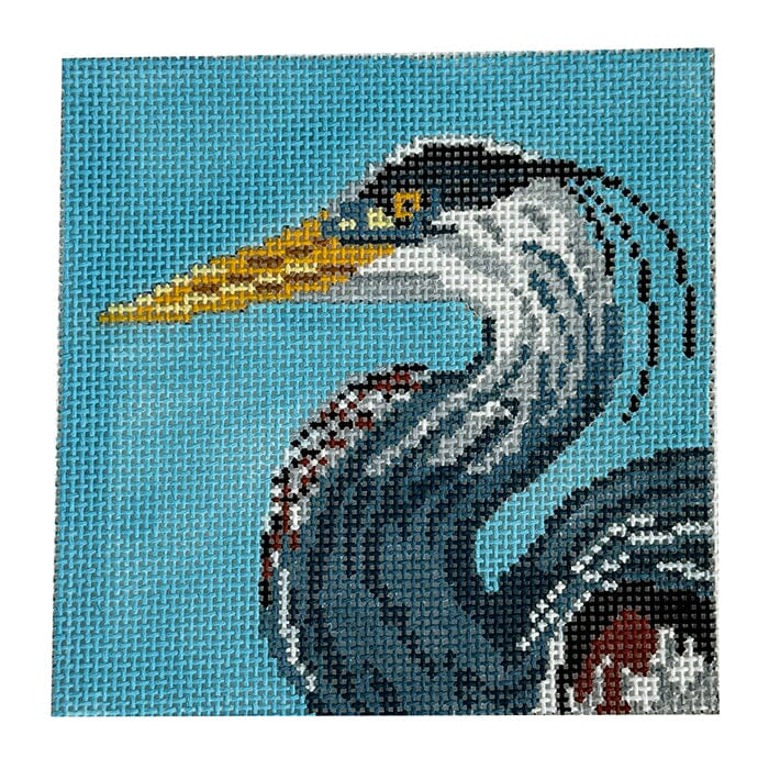 Great Blue Heron 4" Square Painted Canvas Needle Crossings 