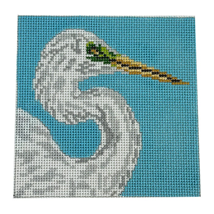 Great Egret 4" Square Painted Canvas Needle Crossings 