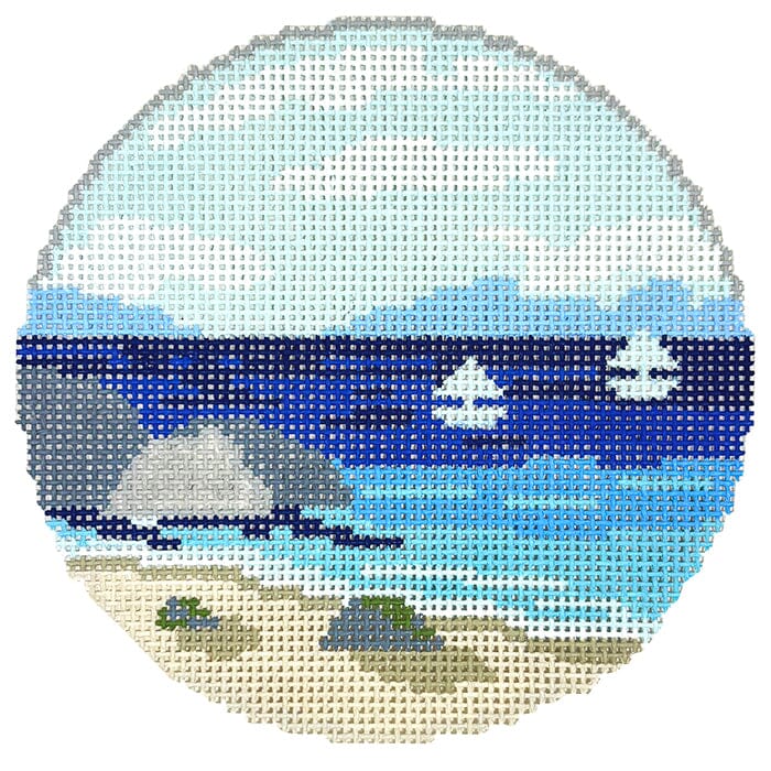 Greecian Travel Round Painted Canvas Atlantic Blue Canvas 

