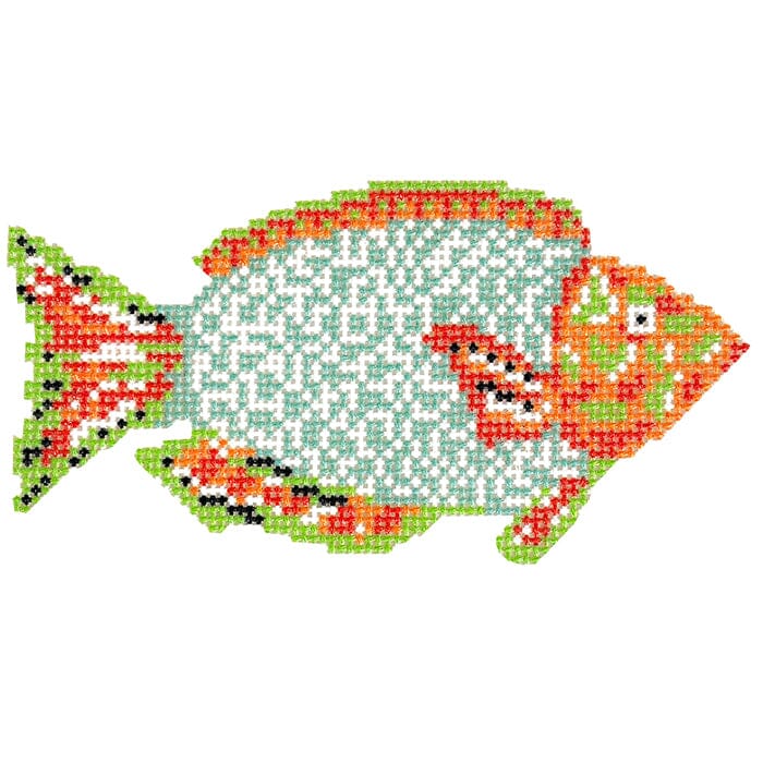 Green and Orange Parrotfish Painted Canvas KCN Designers  - 1