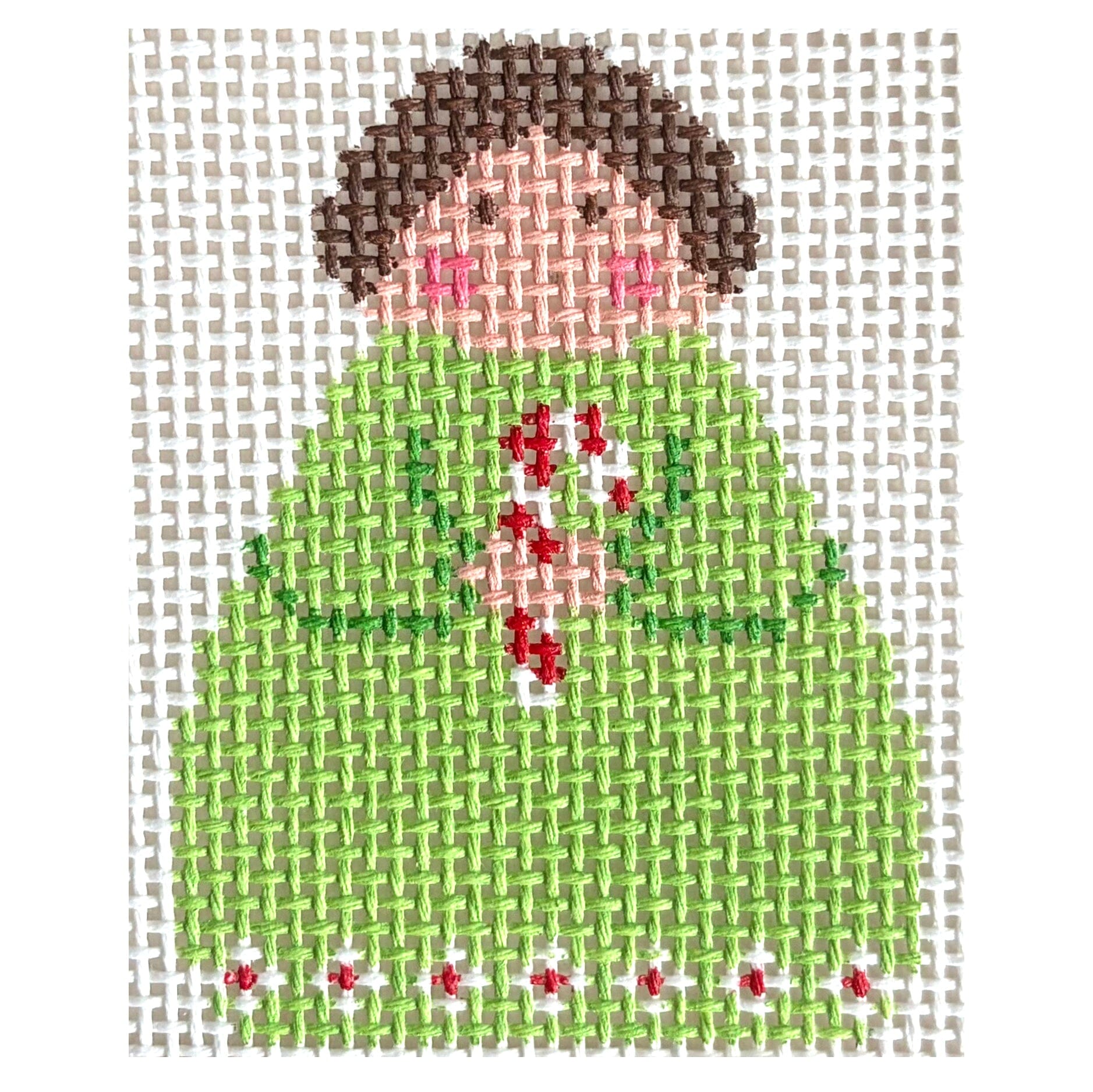 Green Angel with Candy Cane Painted Canvas Stitch Its  - 1