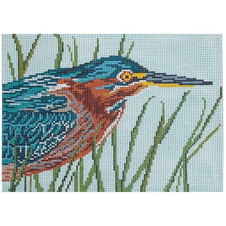 Green Backed Heron on 13 Painted Canvas Needle Crossings 
