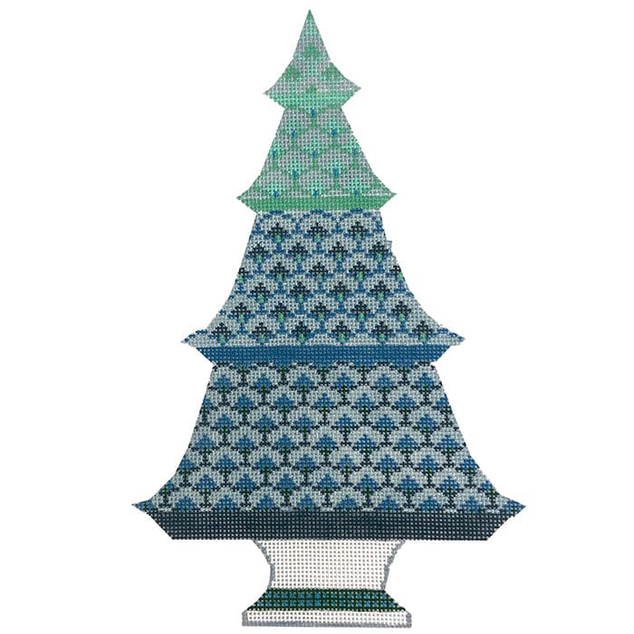 Green & Blue Scallop Tree Painted Canvas Anne Fisher Needlepoint LLC 