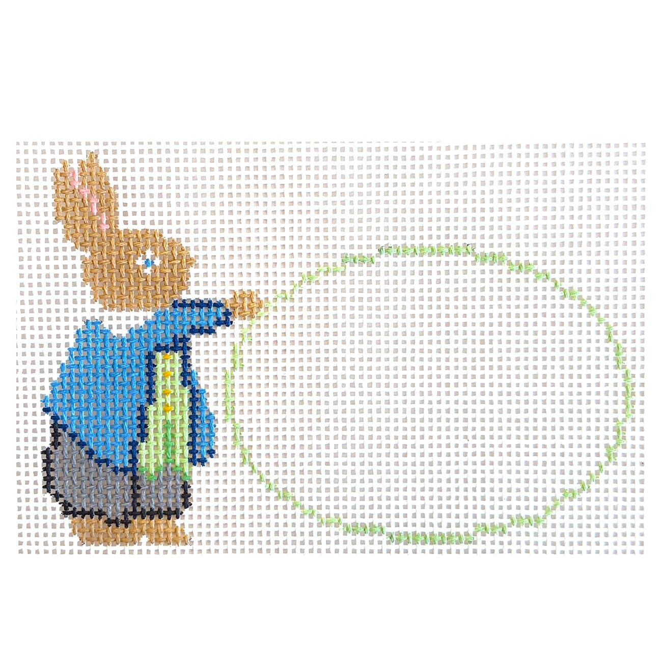 Green Bunny Basket Tag Painted Canvas Le Point Studio  - 1