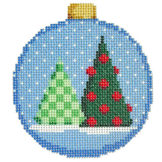 Green Checked Tree Bauble Ornament Printed Canvas Two Sisters Needlepoint 

