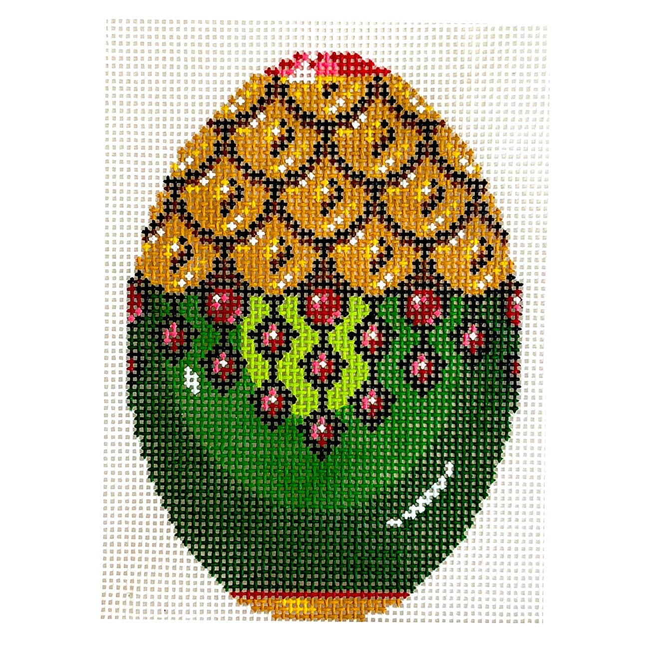 Green Faberge Egg, Gold Scales Painted Canvas Lee's Needle Art Inc.  - 1