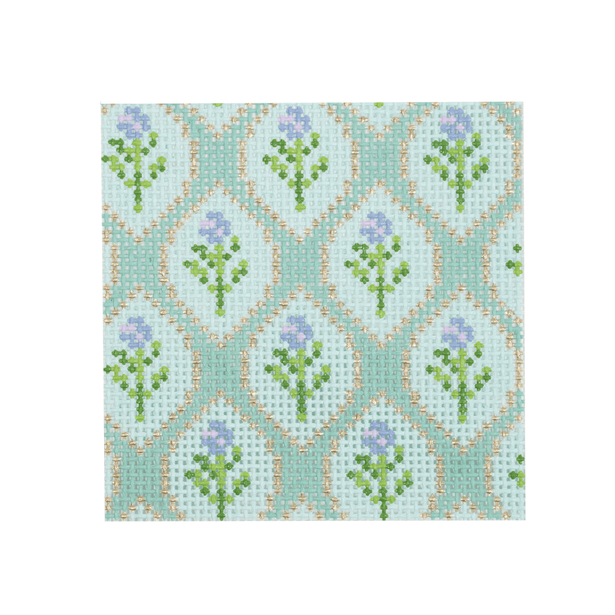 Green Floral 4x4 Square Painted Canvas POP Needle Arts  - 1