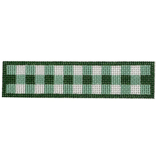 Green Gingham Key Fob Painted Canvas Goodpoint Needlepoint 