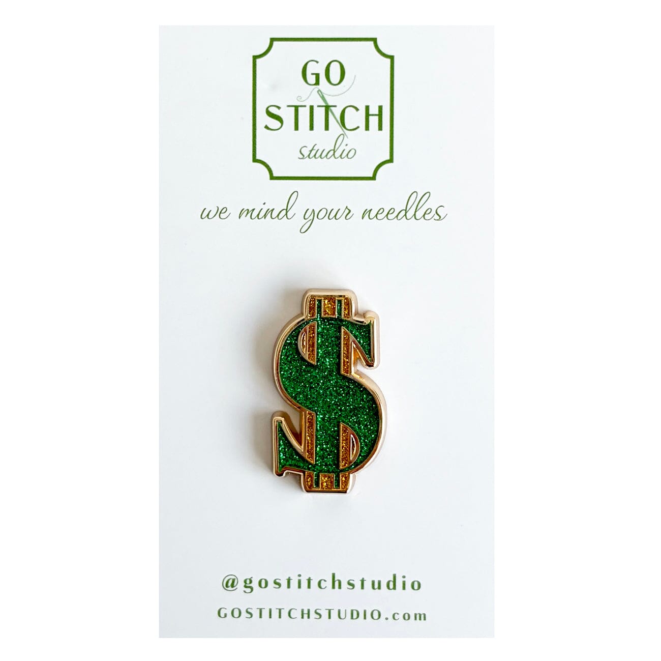 Green & Gold Glitter Dollar Sign Needle Minder Accessories Go Stitch Studio  - 1