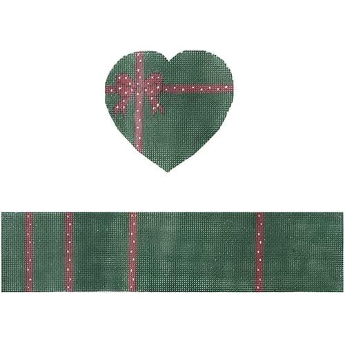 Green Red Bow hinged box with hardware Painted Canvas Funda Scully  - 1