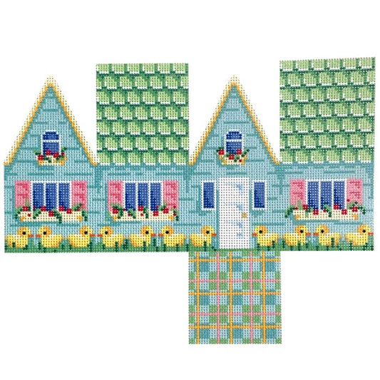 Green Tile Roof Easter Cottage Printed Canvas Two Sisters Needlepoint 