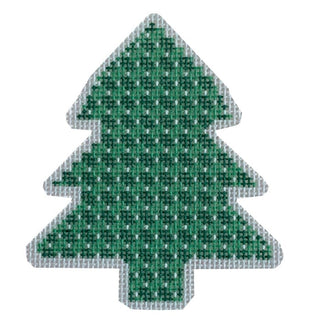 Green/Silver Criss Cross Tree Printed Canvas Two Sisters Needlepoint 
