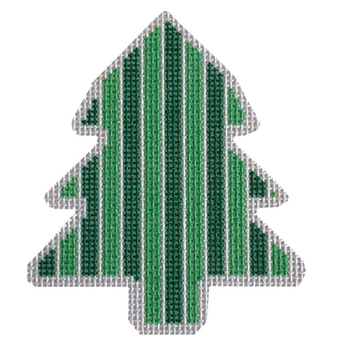 Green/Silver Stripe Tree Printed Canvas Two Sisters Needlepoint 
