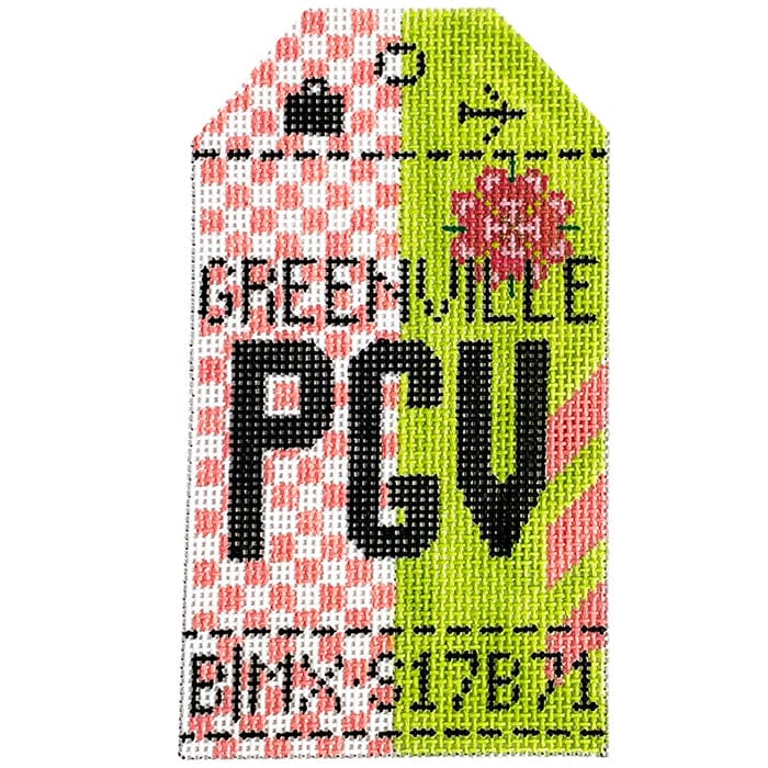 Greenville PGV Retro Travel Tag Painted Canvas Hedgehog Needlepoint  - 1
