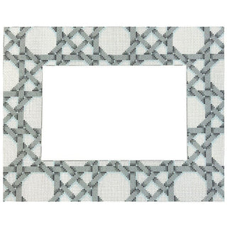 Grey/White Caning Pattern Frame Printed Canvas Two Sisters Needlepoint 
