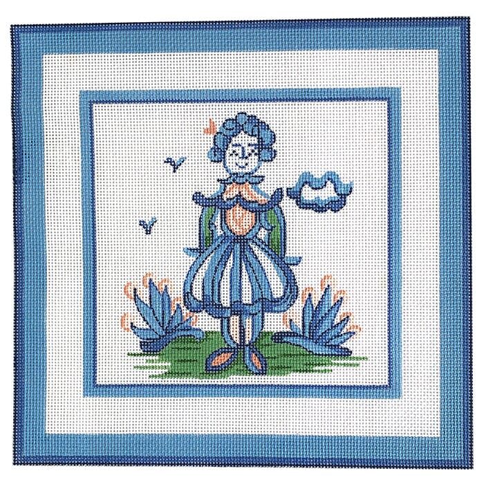 Hadley Pottery Blue Wife Painted Canvas Silver Needle 
