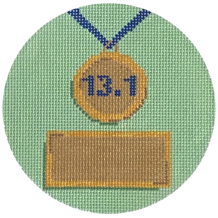 Half Marathon Medal Round Painted Canvas Alice & Blue 