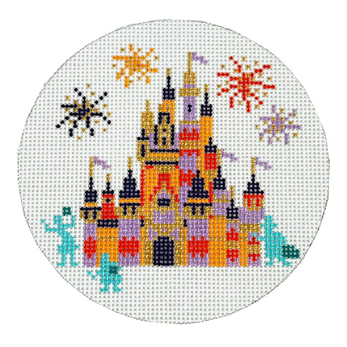 Halloween Castle Round with Ghosts Painted Canvas Lauren Bloch Designs 