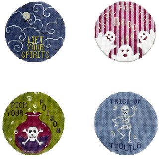 Halloween Coasters Set Painted Canvas The Gingham Stitchery 
