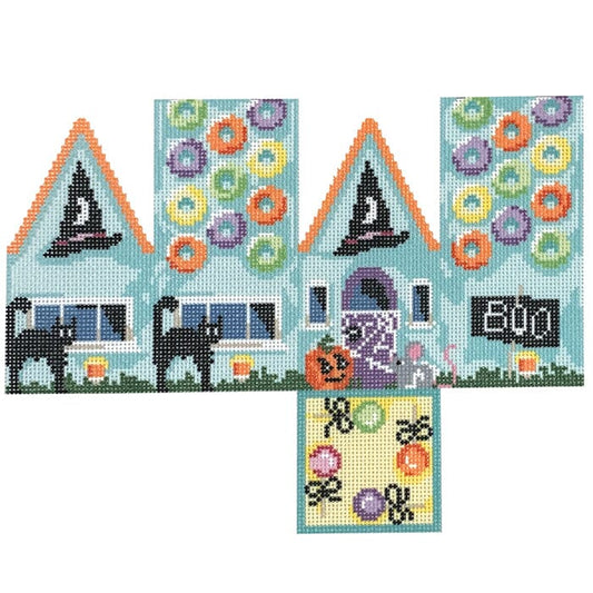 Halloween Cottage/Bats Printed Canvas Two Sisters Needlepoint 