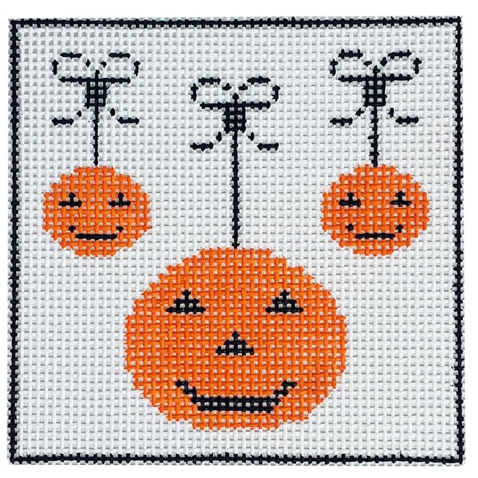 Hanging Pumpkins-Orange Painted Canvas SilverStitch Needlepoint 