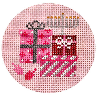 Hanukkah Presents Round Pink Painted Canvas Rachel Barri Designs 
