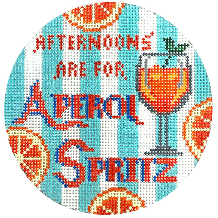 Happier Hour Coaster   Aperol Spritz Painted Canvas The Gingham Stitchery 
