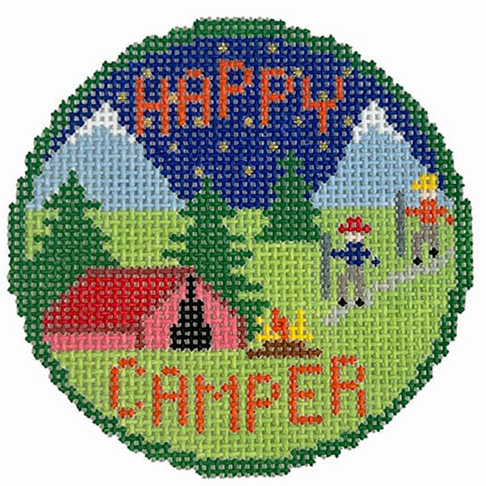 Happy Camper Badge Painted Canvas Doolittle Stitchery 
